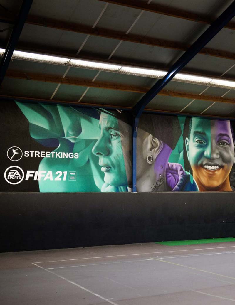 EA Sports FIFA 21 Mural met Jonna Fraser, Sevn Alias, Edward van Gils “The Godfather”, Issy “Hitman” Hamdaoui, David “the Host” Butler & Samya Hassani - by Karski & Beyond